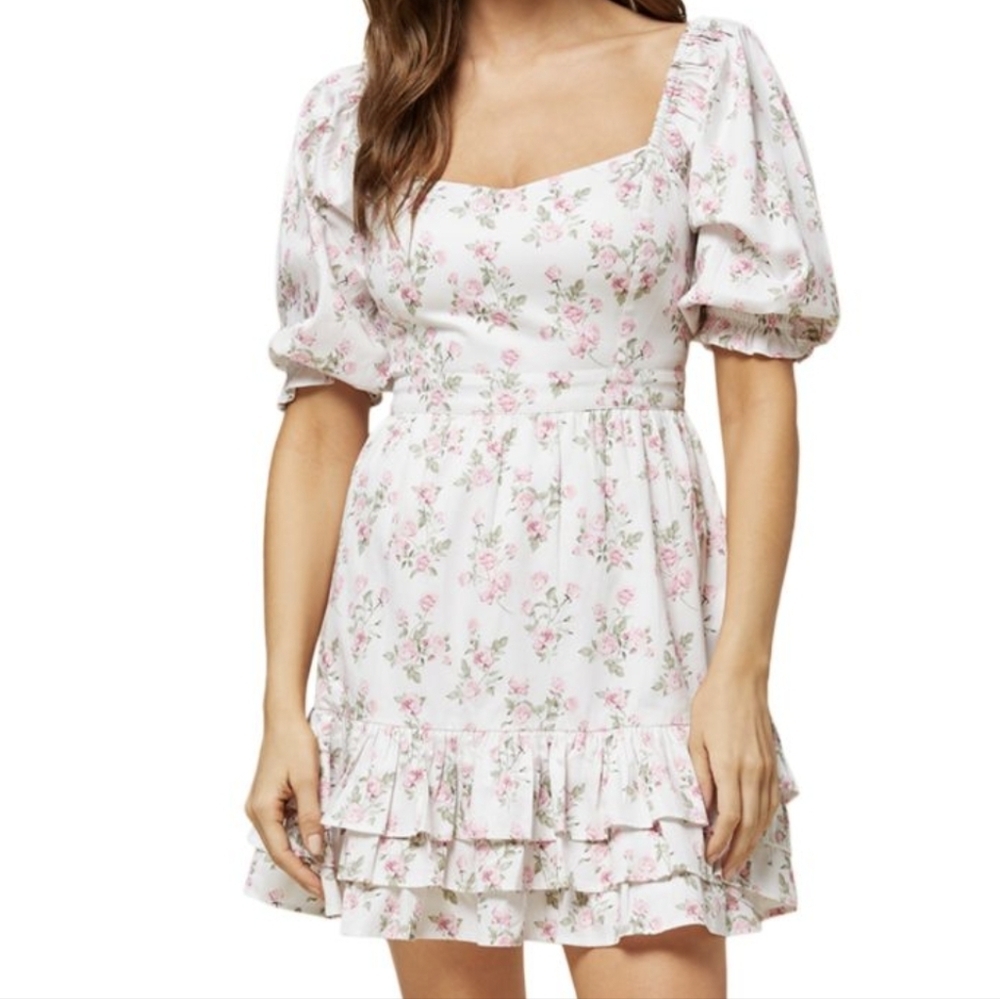 Rachel Parcell Cotton Floral Puff Sleeve Mini Dress